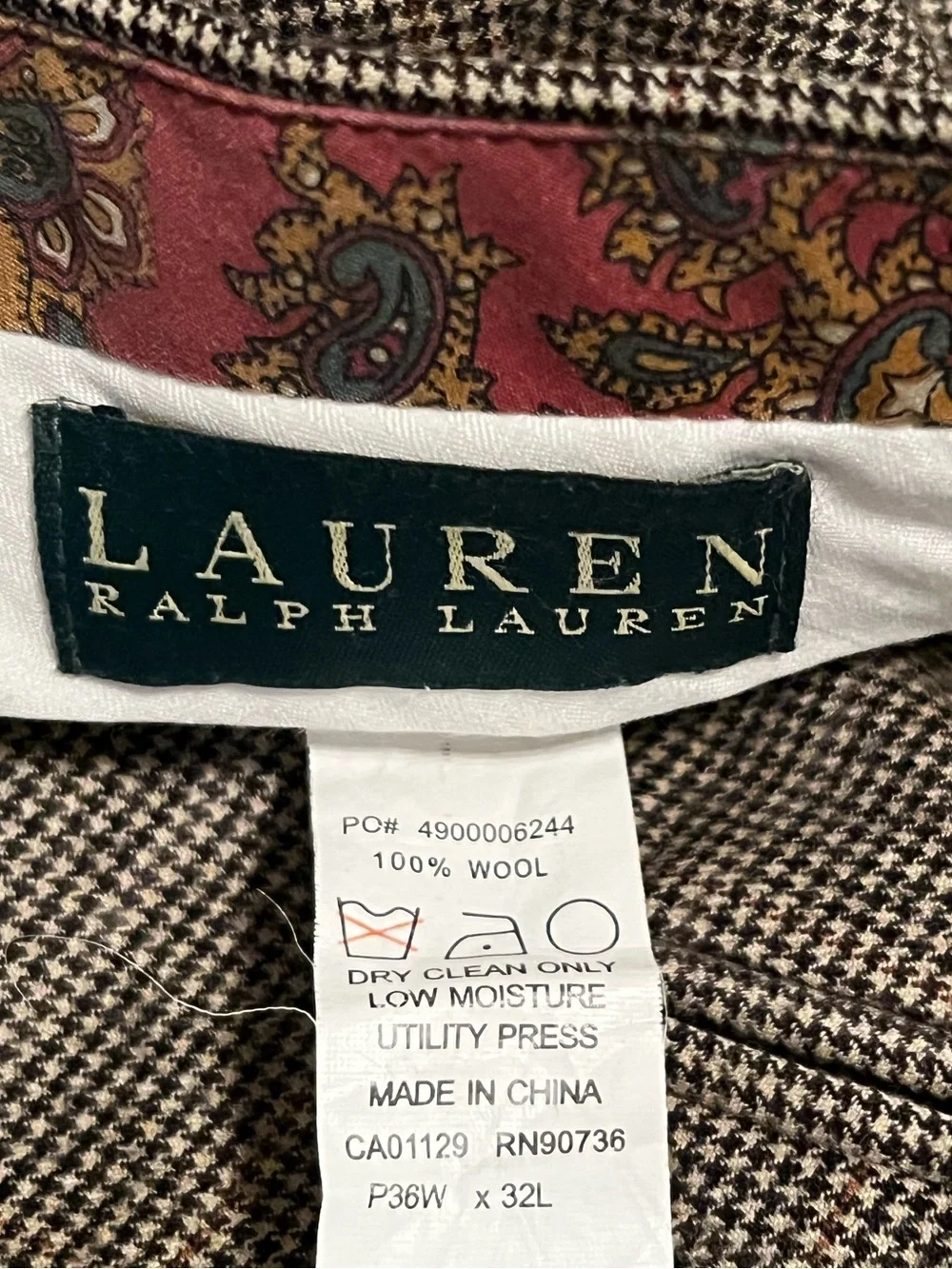 Lauren Ralph Lauren 100% Wool Houndstooth Pleated Dress Pants 36x32